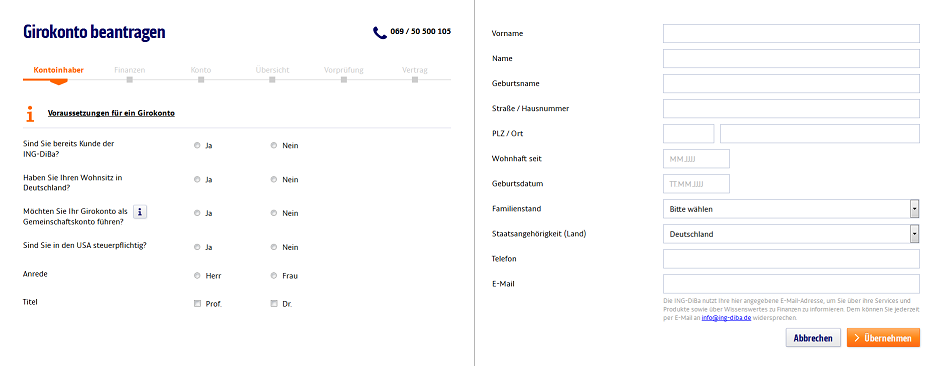 Der Webauftritt von ING-DiBa