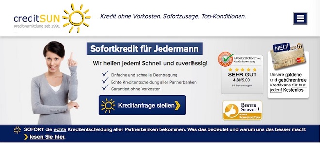 Die Webseite von creditSUN