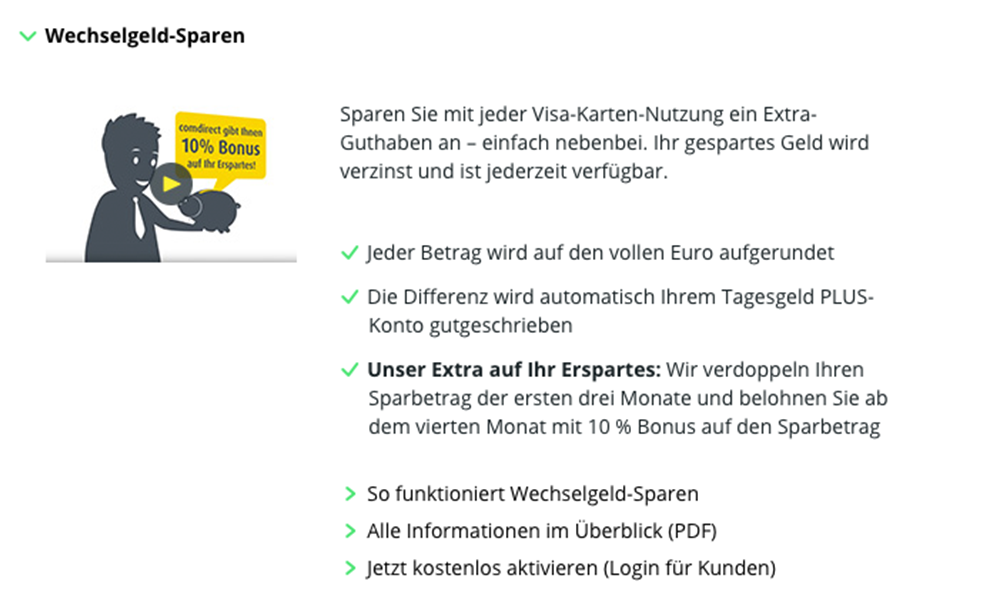 Der Bonus der VISA Card setzt ein Tagesgeldkonto voraus