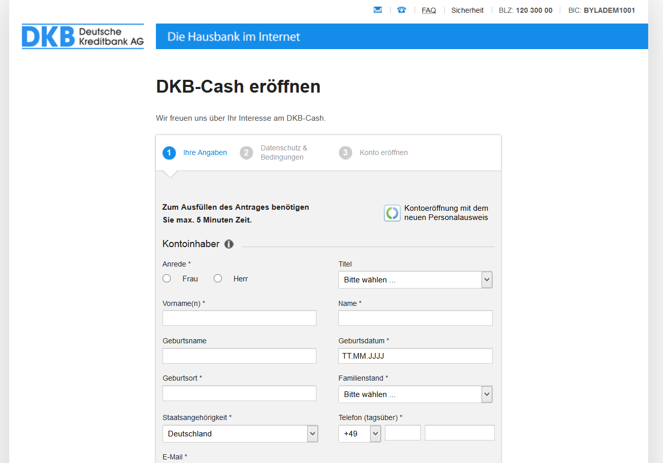 Die Kontoeröffnung bei der Hausbank im Internet DKB ist binnen weniger Klicks abgeschlossen