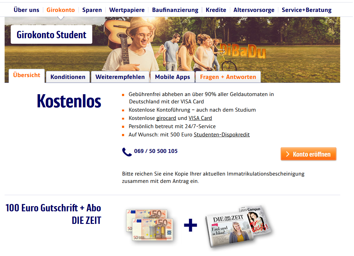 Das Studentenkonto und seine Konditionen