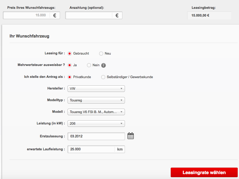 Wunschfahrzeug Leasingrechner