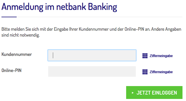 Anmeldung Online Banking Netbank