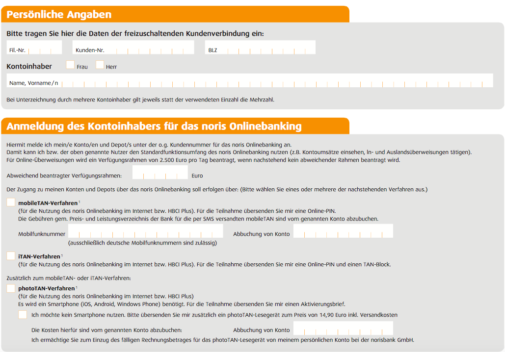 Online-Formular Telefonbanking Norisbank