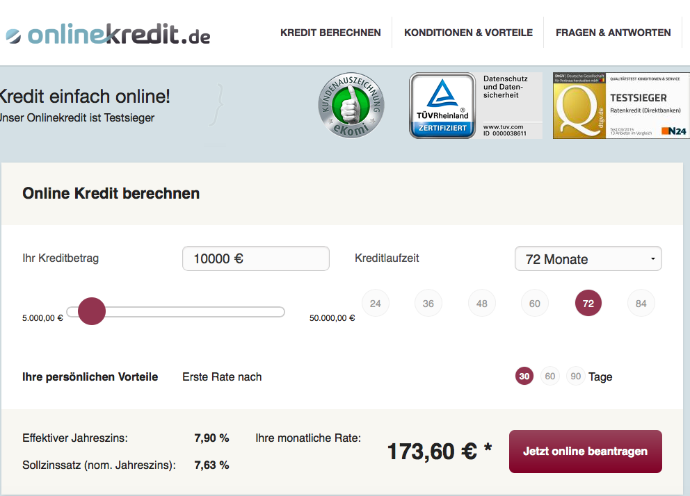 Onlinekredit.de kreditrechner