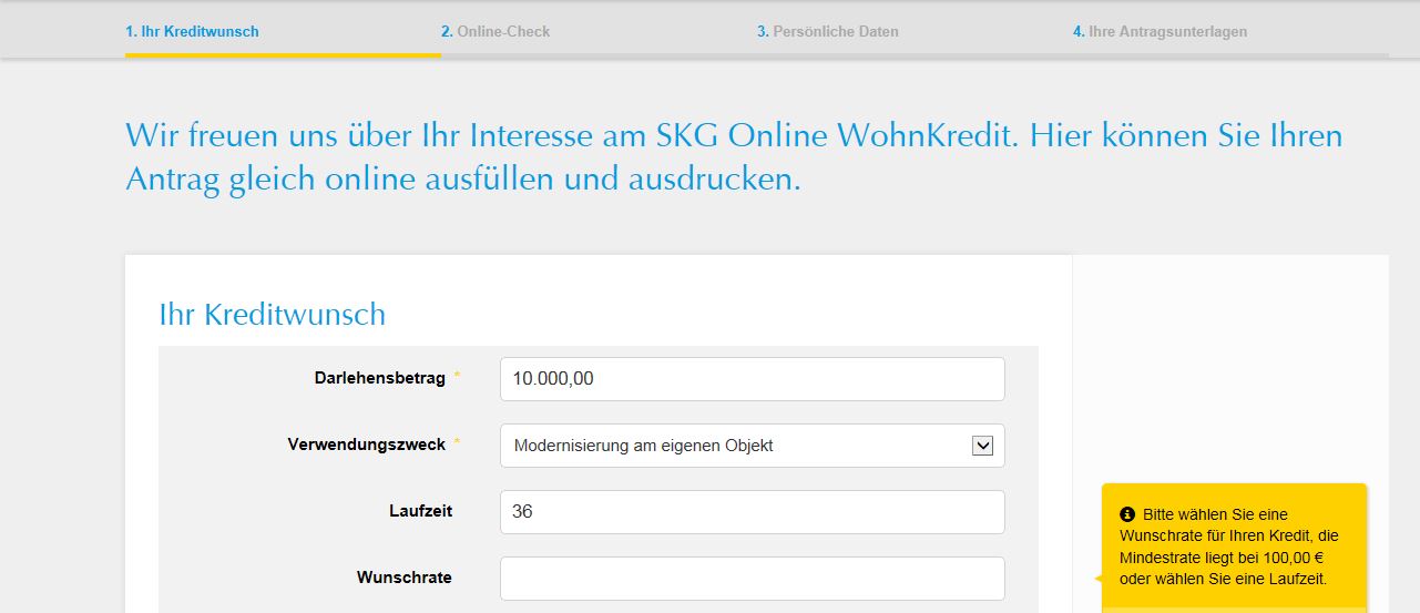Das Online-Formular als erste Kreditanfrage