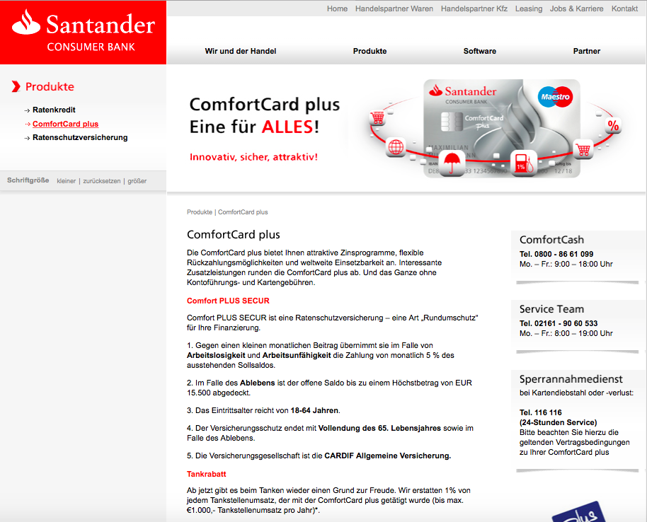 Santander Consumer Bank Comfort Card 2019 » Kreditkarte im Test!