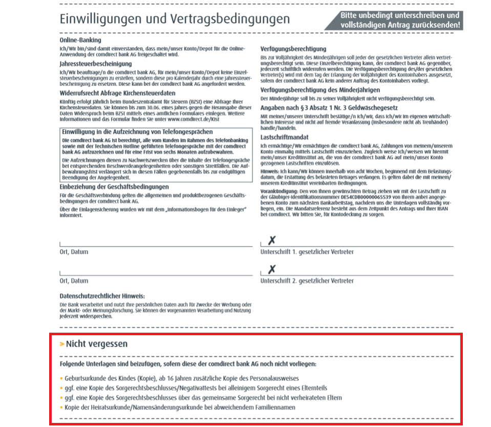 Informationen zu den benötigten Dokumenten aus dem Antrag