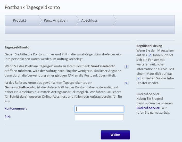Formular Tagesgeldkonto