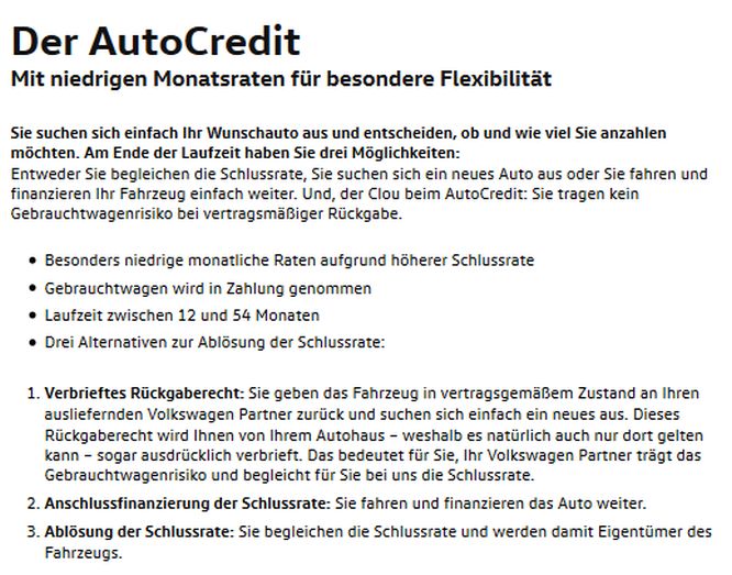 VW Bank Autofinanzierung