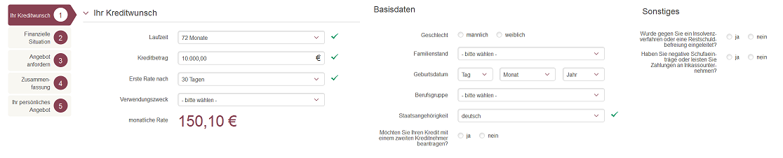 Kreditantrag bei onlinekredit.de