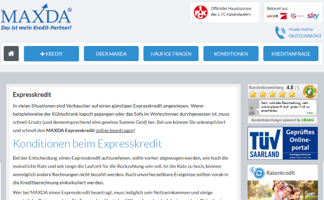 Express Kredit ohne Schufa bei Maxda