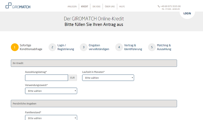 Giromatch Kredit Antragsformular