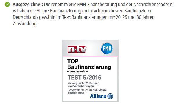 Allianz Baufinanzierung Auszeichnung