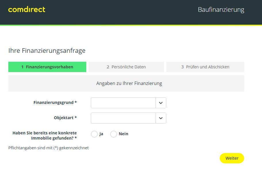 comdirect Finanzierungsanfrage
