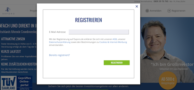 Exporo Registrierung
