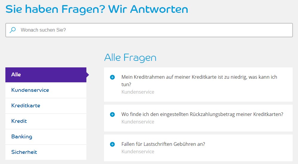 Auch bei Barclaycard ist eine FAQ vorhanden