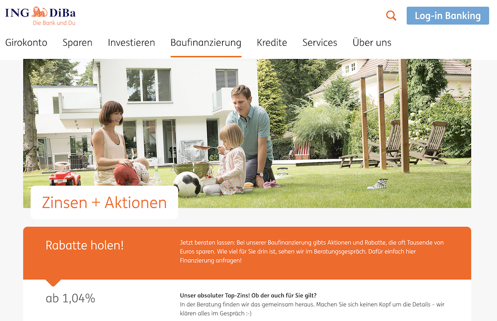 Auf der Webseite der ING-DiBa erhalten Kunden oftmals Rabatte