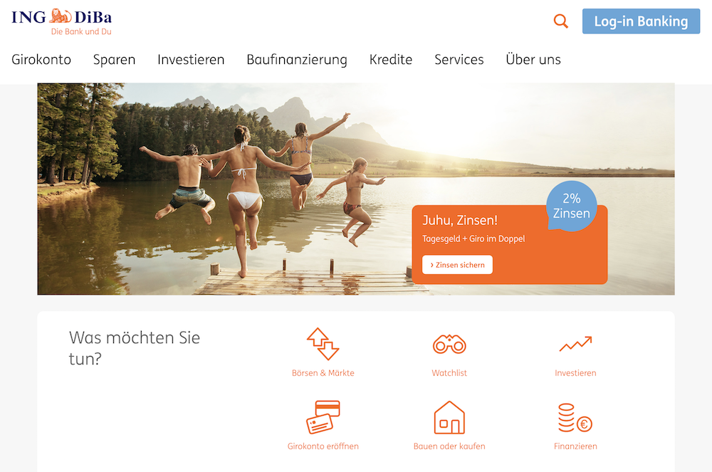 Eine übersichtliche Homepage der ING-DiBa hilft dabei, den passenden Kredit zu finden