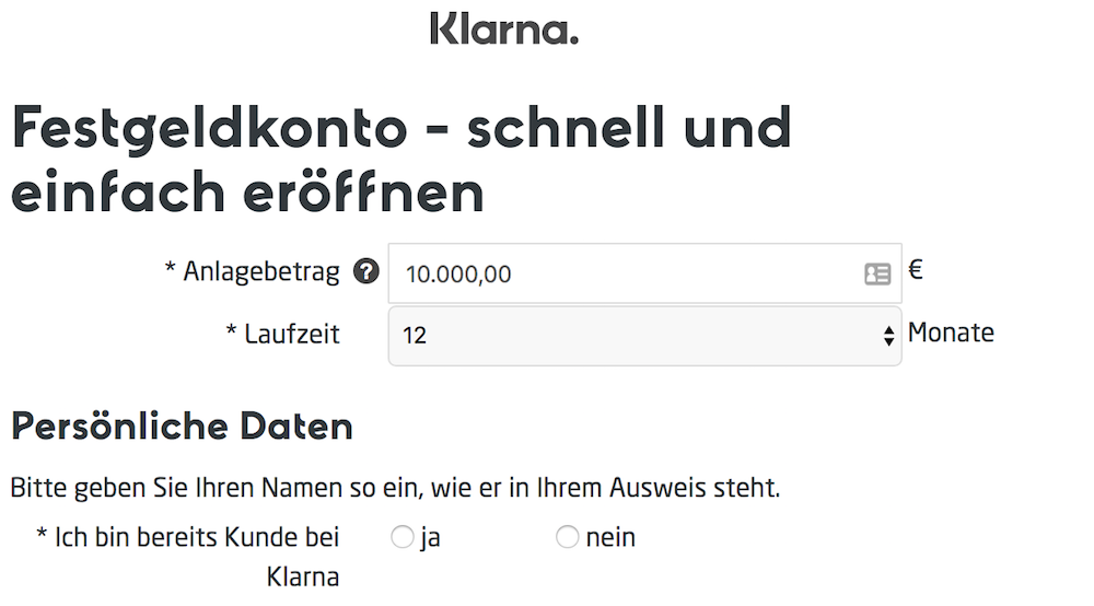 Klarna Kontoeröffnung